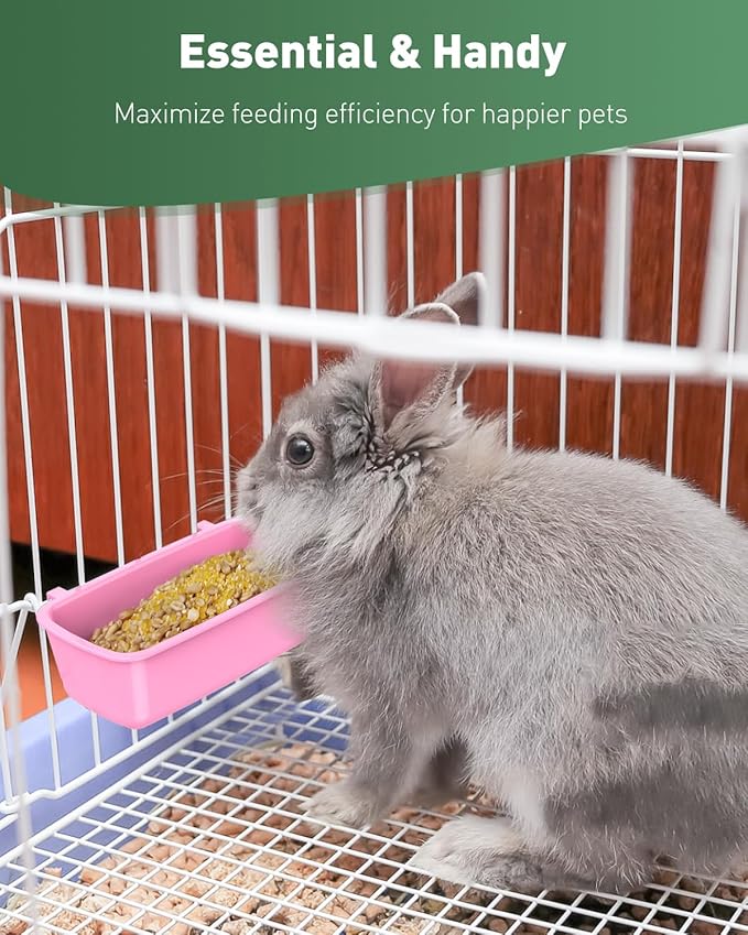 Pawfly 4 Pcs Cage Cups Hanging Plastic Bird Cage Feeders with Hooks 10 oz Rabbit Feeders for Cages Rabbit Food Bowls Waterers Bunny Cage Feeding Dishes for Small Pets Parrots Hamsters Guinea Pigs