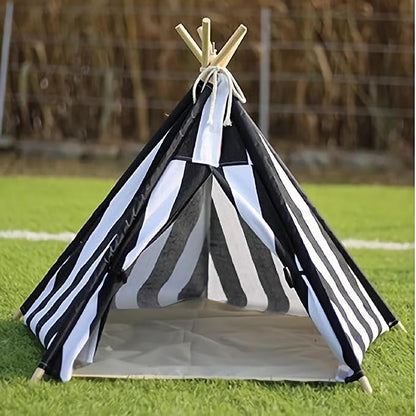 Cat Teepee Tent Bed,Outdoor Indoor Dog House,Portable Washable Pet Tent for Small Dogs with Cushion,Inside Pet Teepee for Small Medium Animals (Black White, L)