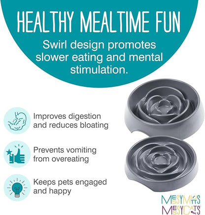 Messy Mutts Interactive Slow Feeder | Puzzle Slow Feeder Dog or Cat Bowl | Enrichment Food Dish to Slow Eating, Prevent Bloating | 8” x 1.3” | 1.75 Cup | Cool Grey