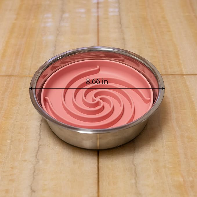 Slow Feeder Dog Bowls, Dishwasher Microwave Safe Silicone Puppy Puzzle Bowl with Non-Slip Design for Eating (Powder Pink)