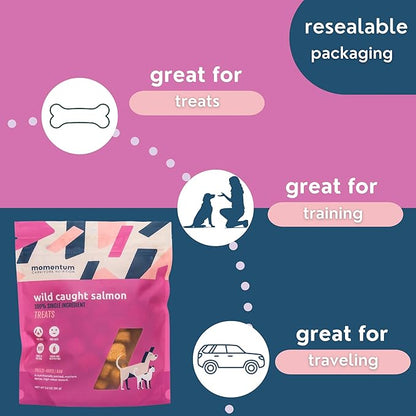 Momentum Carnivore Nutrition Freeze-Dried Wild-Caught Salmon Dog Treats & Cat Treats – Single-Ingredient, High-Protein, Grain-Free, Natural Source of Omega-3s – Made in USA – 3 oz Bag