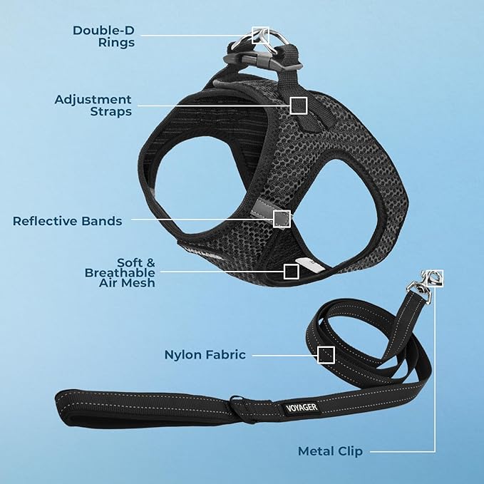 Voyager Step-in Air All Weather Mesh Harness and Reflective Dog 5 ft Leash Combo with Neoprene Handle, for Small, Medium and Large Breed Puppies by Best Pet Supplies - Gray (2-Tone), L