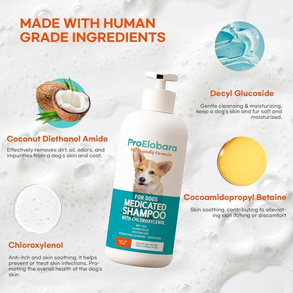 Medicated Dog Shampoo for Itchy Relief: Yeast Skin Infections and Bacterial Treatment for Dogs - Helps Hot Spots, Deodorizing, Allergy Relief - Healthy Skin & Coat - Antifungal Dog Shampoo 16 oz