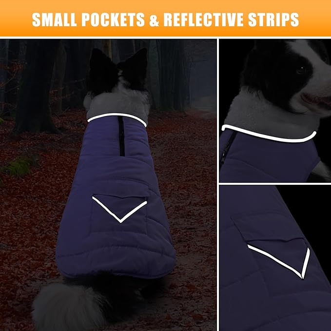 iBuddy Dog Winter Coat for 2X- Large Dogs, Easy on XXL Dog Fleece Jacket Velcro Waterproof Pet Puffer Clothes with Harness Hole Adjustable Reflective Quilted Pet Cold Weather Vest for Girl Female