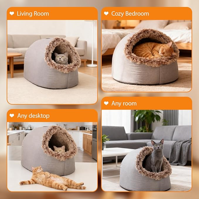 Winter Warm Pet Cave Bed, 2026 New Winter Cozy Cat Tent for Indoor, Soft Plush Cozy Indoor Nest with Non-Slip Bottom for Small Medium Dogs, Cats (Gray, L, 20 * 16 * 15inches)