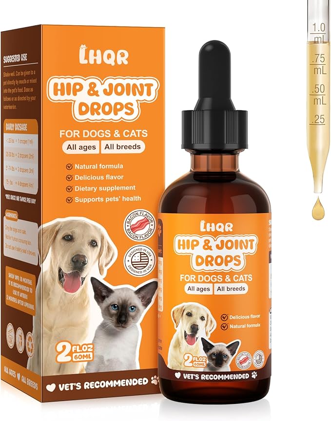 Liquid Glucosamine for Dogs, Chondroitin MSM Dog Drops for Hip & Joint Pain Relief, Joint Supplement Drops for Cats Mobility Support, Hip and Joint Liquid for Pets All Breeds Small Medium Large 60ml