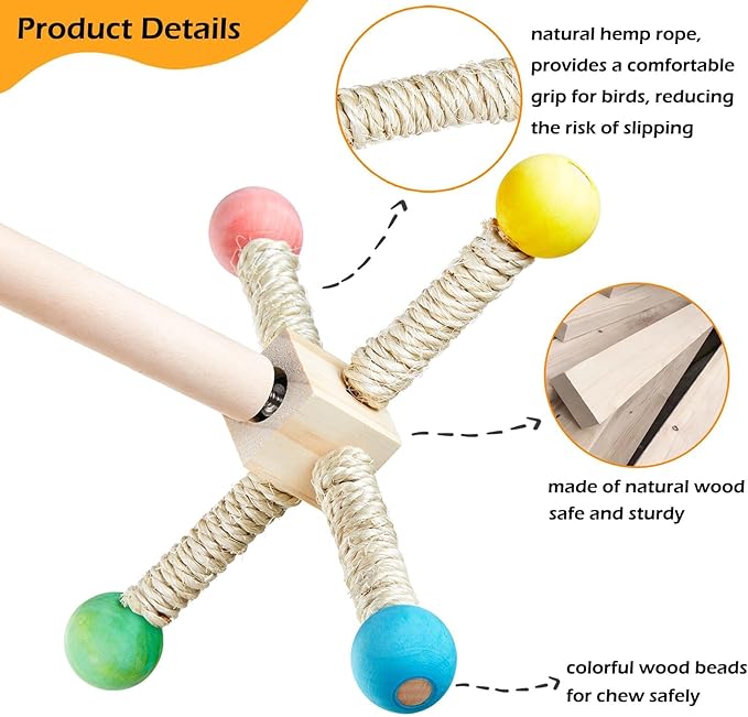 Bird Stand Perch Toy, Interactive Spinning Parakeet Toys, Wooden Exercise Wheel Parrot Toy, Enrichment Cockatiel Toy for Birds Cage, Bird Cage Accessories Perch Toys for Budgies (S)