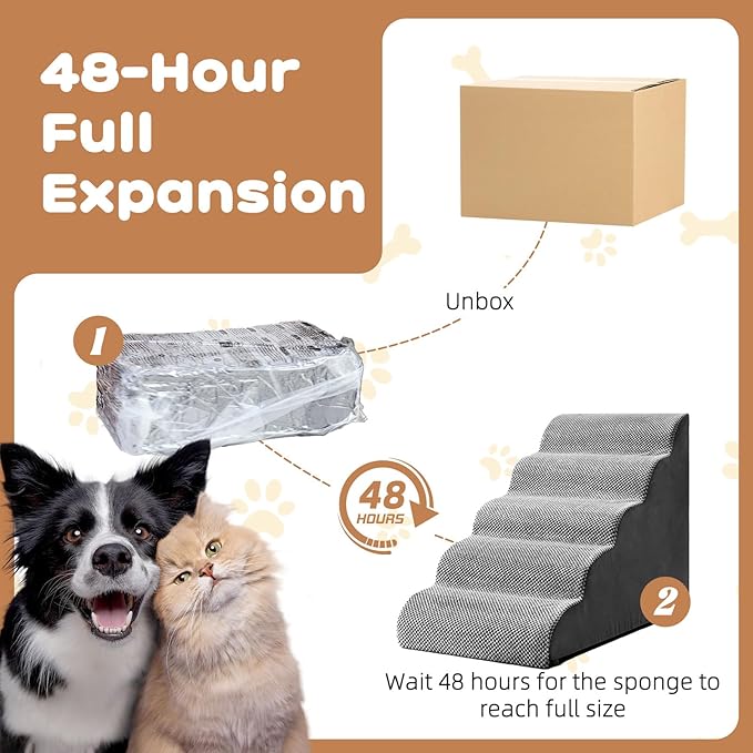 Dog Stairs for Small Dogs and Cats, 23" H 5 Steps Pet Steps Ramp for High Bed, Couch, Sofa, Waterproof Pet Stairs with Removable Washable Cover, Non-Slip Bottom, Dark Gray