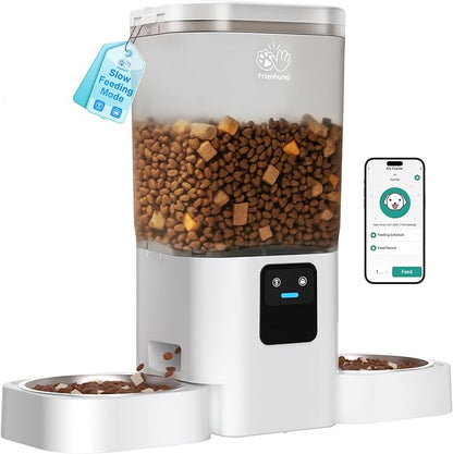 5G WiFi Automatic Cat Feeder 2 Cats with Slow Feed: Dual Automatic Dog Feeder with APP Control, Cat Food Dispenser for Multiple Pets, Detachable for Easy Clean, 7L Large Food Storage -29 Cup