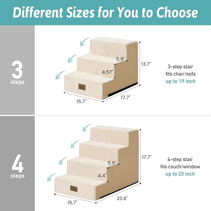 Dog Stairs for Small Dogs, 4 Tier Pet Stairs for Couch and Beds, 17.7" H Non-Slip Dog Steps for Old Cats, Puppy, Small Medium Dogs, 15.7x23.6x17.7 inch, Beige