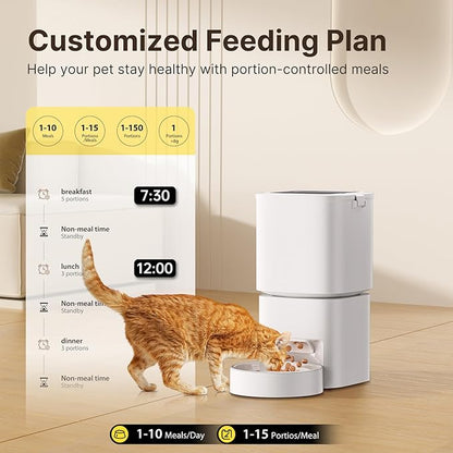 DUDUPET Automatic Cat Feeder with WiFi-5Ghz, APP Control Timed Cat Dry Food Dispenser with Remote Feeding, 5L Auto Pet Feeder up to 10 Meals 1-15 Portion Control Per Day, Auto Dog Feeders for Cats Dog