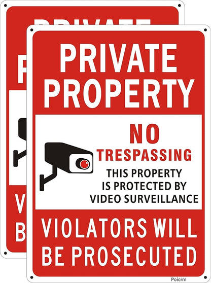 (2 Pack) Large No Trespassing Signs Private Property, Violators Will Be Prosecuted,14"x10".04" Aluminum Reflective Metal Sign,Weather Resistant, Waterproof, Durable Ink, Easy to Mount