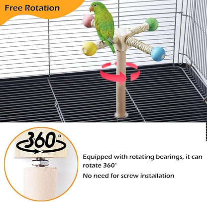 Bird Stand Perch Toy, Interactive Spinning Parakeet Toys, Wooden Exercise Wheel Parrot Toy, Enrichment Cockatiel Toy for Birds Cage, Bird Cage Accessories Perch Toys for Budgies (S)
