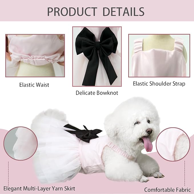 Dog Dress,Pet Wedding Dress Princess Formal Tutu Skirt with Bowknot,Puppy Birthday Party Outfit Apparel Girl for Small Dogs Cats (Pink, Medium)