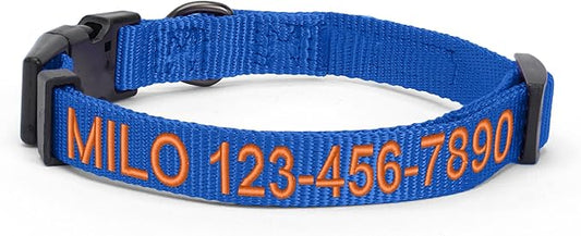 Pawtitas Personalized Dog Collar Medium Dog Collar Embroider with Name Phone Number Puppy Collar Adjustable Customized Collar for Medium Dogs Breeds Puppy Blue Dog Collar