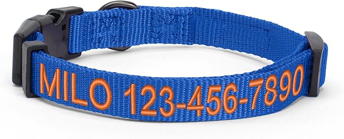 Pawtitas Personalized Dog Collar Small Dog Collar Embroider with Name Phone Number Puppy Collar Adjustable Customized Collar for Small Dogs Breeds Puppy Blue Dog Collar
