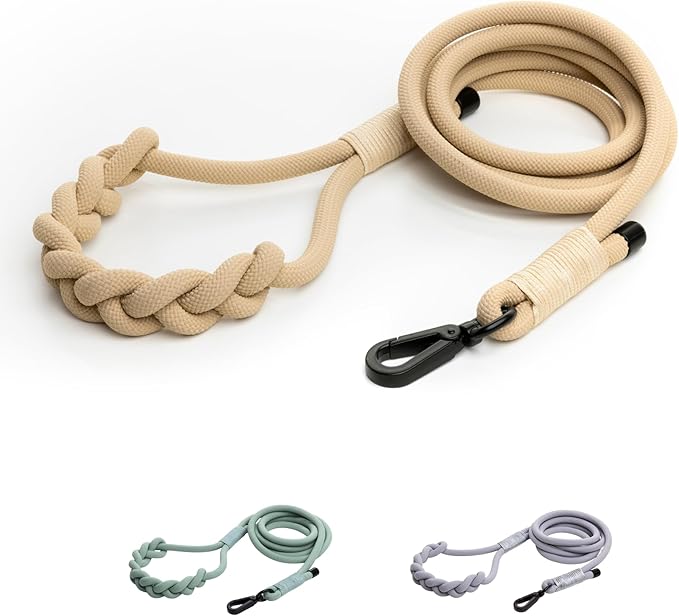 2025 New Edition, Fei & Eve Hand-Braided Dog Leash, 6FT | SP Cotton Material | Heavy Duty Training | Comfort Grip Handle for Small/Medium/Large Dogs, Champagne