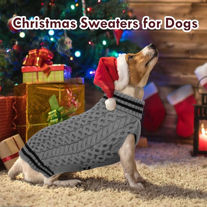 Large Dog Sweater, Fall Winter Warm Turtleneck Pullover, Thick Soft Stretchy Knit for Sensitive Skin, Fleece Christmas Sweaters for Dogs Girl Boy Easy on, Grey L