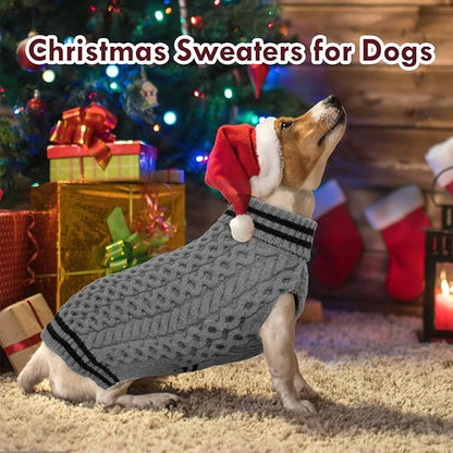 Large Dog Sweater, Fall Winter Warm Turtleneck Pullover, Thick Soft Stretchy Knit for Sensitive Skin, Fleece Christmas Sweaters for Dogs Girl Boy Easy on, Grey L