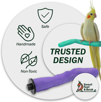 Sweet Feet & Beak Safety Pumice Bird Perch, X-Small 1/2" X 6", Blue - Lightweight Grinding Bird Perches for Cage - Bird Nail Trimming Perch for Healthy Beak & Feet - Multi-Size & Color Parrot Stand