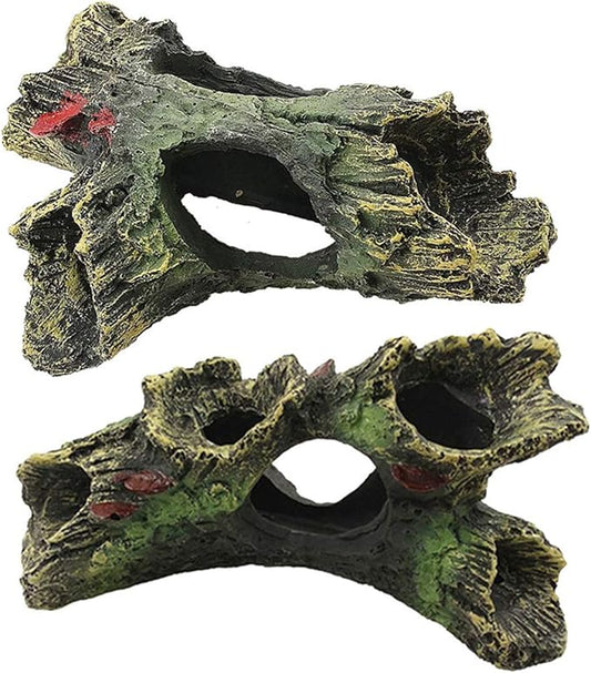 DoubleWood 2 PCS Decaying Trunk Betta Fish Driftwood Resin Crafts Ornament with Holes & Aquarium Caves Fish Tank Wood Decor