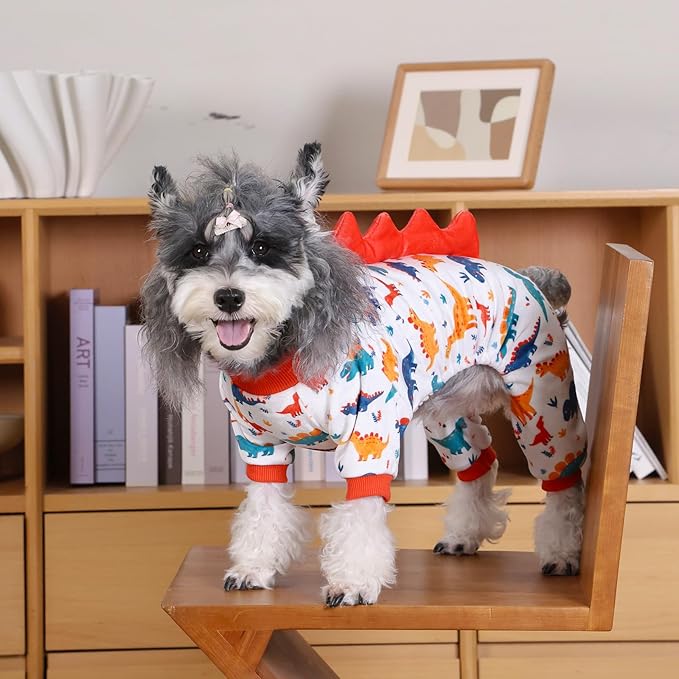 CuteBone Dinosaur Costume Dog Pajamas, Stretchy Spandex Crystal Velvet Sleepwear Coat for Small Dogs, Soft & Warm Pet Outfit Clothes for Cold Weather, Cozy Pullover Design COSP02M