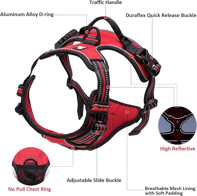TRUE LOVE Adjustable No-Pull Dog Harness Reflective Pup Vest Harnesses Comfortable Control Brilliant Colors TLH5651(Neon Yellow,L)