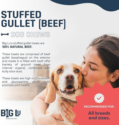 Big Lu - 6-Inch Stuffed Beef Jerky Sticks, 10 Count, Premium All-Natural Gullet Chews, High-Protein, Easily Digestible, Supports Dental Health and Joint Mobility