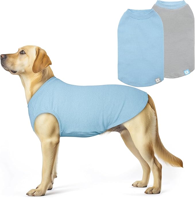 KYEESE 2Pack Waffle Dog Shirts for Large Dogs Stretchy T-Shirts Lightweight Tank Top Sleeveless Striped Shirt Vest Soft Breathable Pet Apparel, XXX-Large, Blue+Grey