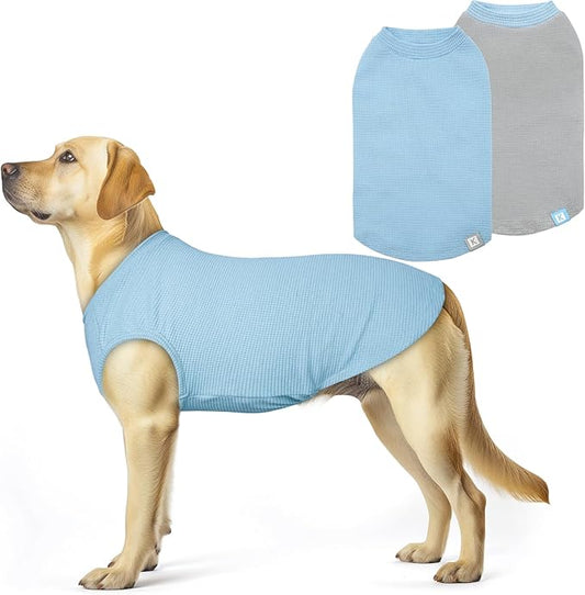 KYEESE 2Pack Waffle Dog Shirts for Large Dogs Stretchy T-Shirts Lightweight Tank Top Sleeveless Striped Shirt Vest Soft Breathable Pet Apparel, XXX-Large, Blue+Grey