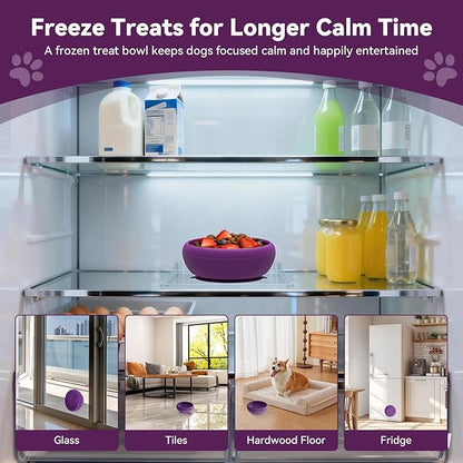 Dog Lick Bowl, BPA-Free Silicone Slow Feeder Lick Mat for Small and Medium Dogs, Non-Slip & Dishwasher Safe (Purple，L)