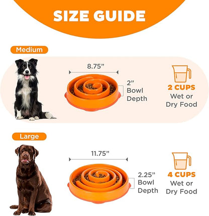 Outward Hound Medium Slow Feeder Bowl, Puzzle Maze for Fast Eaters, Small to Medium Dogs, Helps Prevent Bloat & Aid Digestion, Holds 2 Cups Wet or Dry Food, Non-Slip, Made Without BPA, Orange