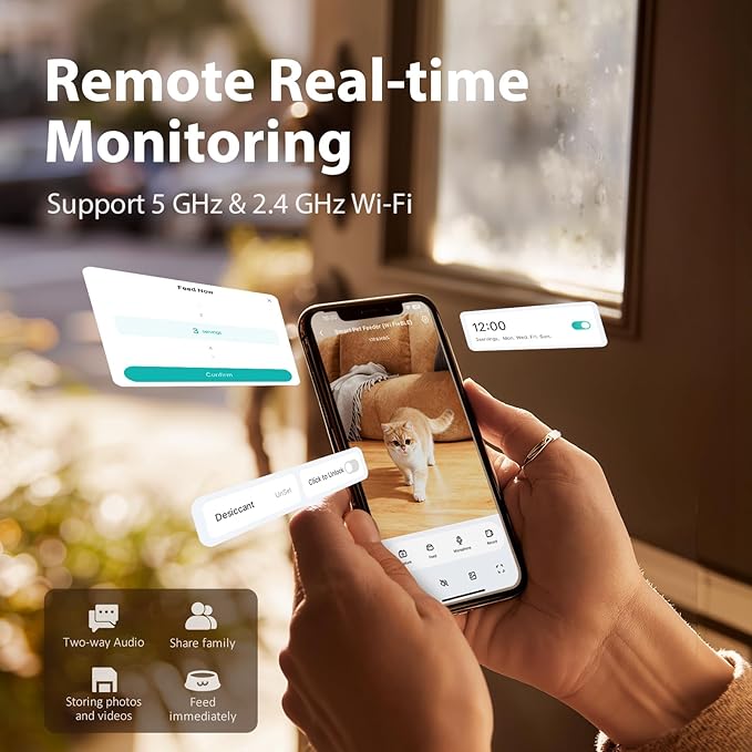 IMIPAW 5L Automatic Cat Feeder with Camera - AI Pet Recognition & Recording, Night Vision, 5G WiFi APP Remote Control, Two-Way Audio & Desiccant Bag, Timed Programmable Food Dispenser for Small Pets