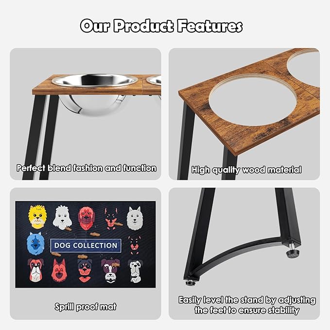 Elevated Dog Bowls for Large Dogs with Slow Feeder & Mat, 101oz Bowls, Tall Raised Dog Bowl Stand