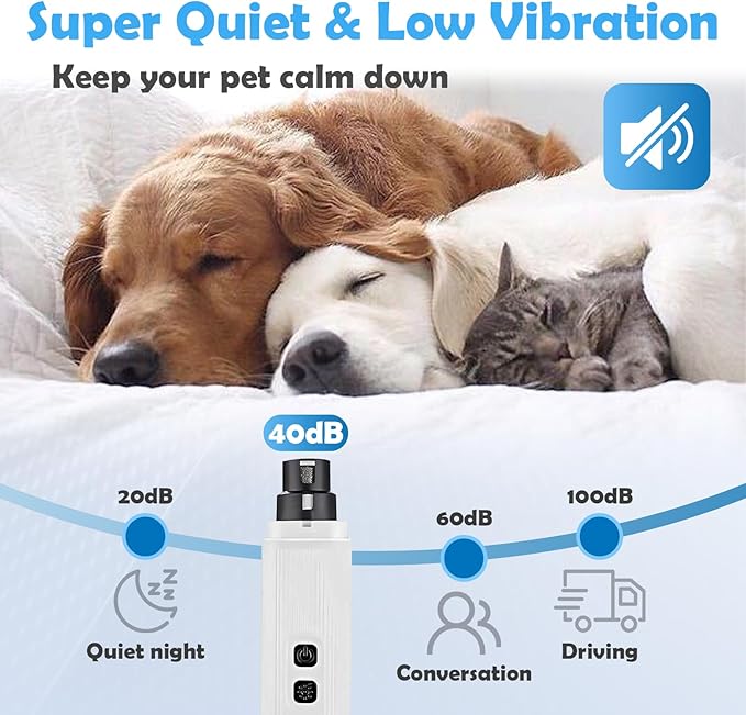Dog Nail Grinder, Electric Pet Nail Grinder with 2 Speed Digital USB Rechargeable Dog Nail Trimmer Nail Claw Clippers with LED Lighting Quiet Paws Grooming for Large Medium Small Dogs Pet