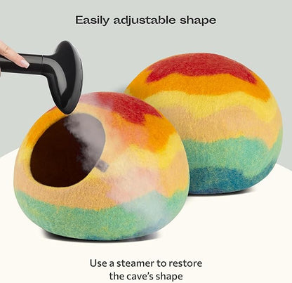 MEOWFIA Cat Cave – Premium Felt Cat Bed for Indoor Cats, Handmade 100% Merino Wool, Cat (Medium, Tucson Sunset)