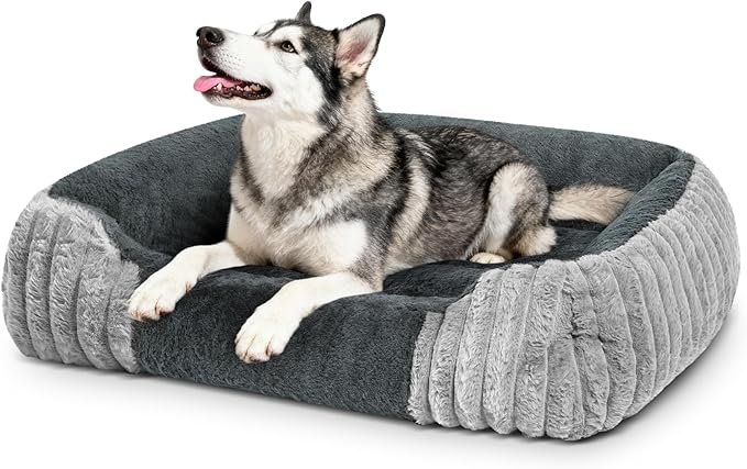 Dog Beds for Extra Large Dogs 43x35 Inch, Comfort-Sided Orthopedic XXL Dog Bed Couch with Breathable Shredded Memory Foam, Faux Rabbit Fur Pet Bed, Non-Detachable, Non-Slip, Machine Washable