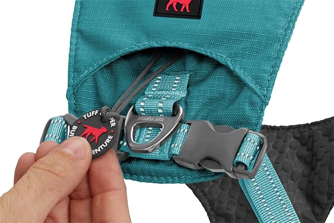 Tuff Pupper All-Day Wear Dog Harness | for Walking, Trail Running, Hiking | Front & Back Leash Clips | Reflective Trim | Easy On/Off Buckles | Lightweight Breathable | No Pull Design (XS, Teal)