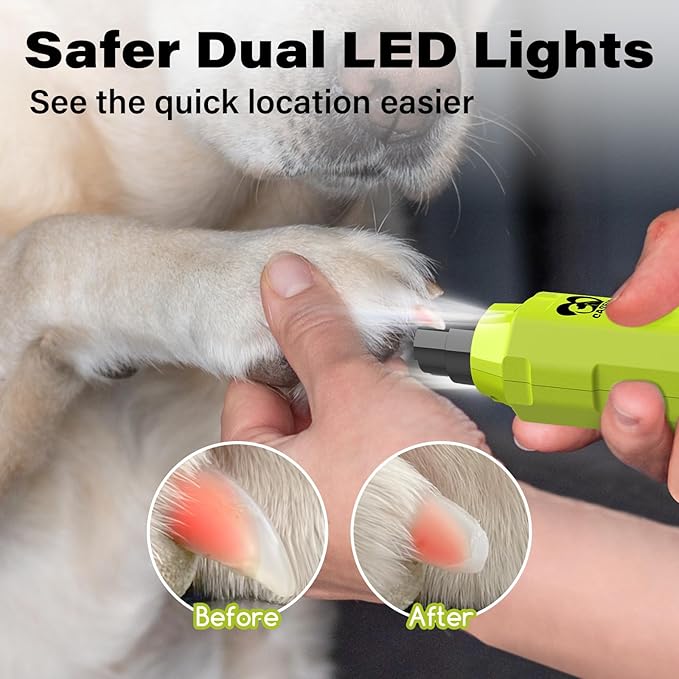 Casfuy 6-Speed Dog Nail Grinder - Newest Enhanced Pet Nail Grinder Super Quiet Rechargeable Electric Dog Nail Trimmer Painless Paws Grooming & Smoothing Tool for Large Medium Small Dogs (Green)
