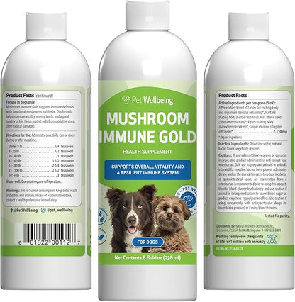 Pet Wellbeing Mushroom Immune Gold for Dogs - Vet-Formulated - Complementary Immune Support with Reishi, Maitake, Turkey Tail - Functional Mushroom Supplement 8 oz (237 ml)