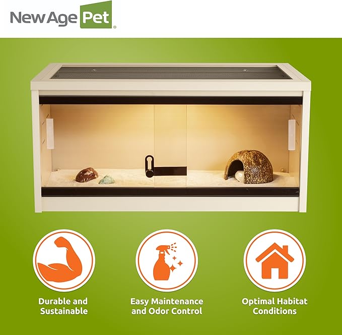 New Age Pet ECOFLEX 24" Wide Small Reptile Habitat Enclosure, Glass Front Terrarium for Snakes, Lizards & Tortoises in Maple or Grey, Easy to Clean, Front Access Design and Mesh Top