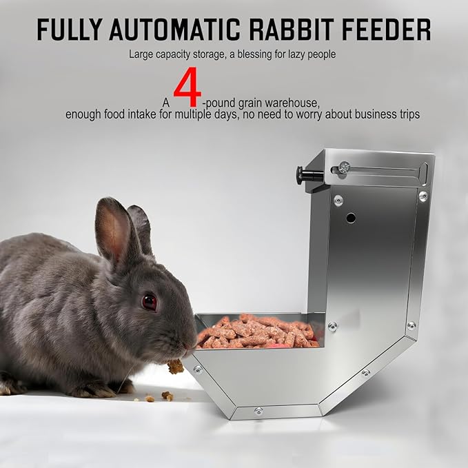 Small Animal Gravity Feeder 4 Pcs - Stainless Steel Pet Feeding Rabbits Feeder, Anti-Corrosion Durable with Sliding Lid for Indoor Outdoor Cage Use