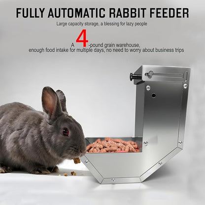 Small Animal Gravity Feeder 4 Pcs - Stainless Steel Pet Feeding Rabbits Feeder, Anti-Corrosion Durable with Sliding Lid for Indoor Outdoor Cage Use