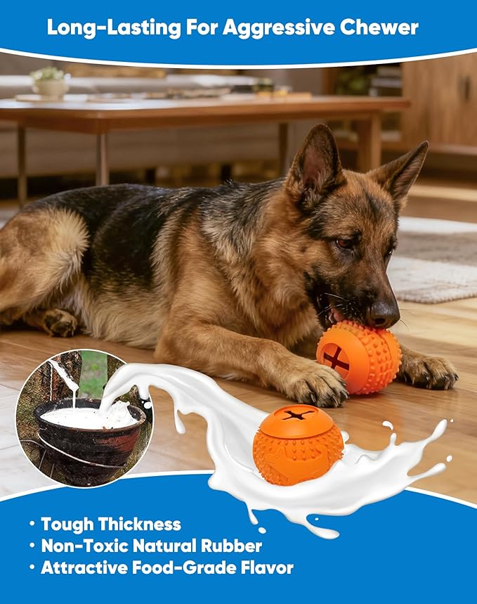 Deeow Rubber Dog Chew Toy Ball - Stuffable Treat Dispenser for Pet Chewers' Dental Care and Boredom Relieve, Food Grade TPR Teething Shell, Enrichment Puzzle Feeder for Small Medium Large Dogs -Red