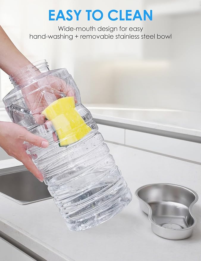 2.5 Gallon Automatic Dog Water Dispenser【Wide Mouth for Easy Hand-in Cleaning】【Removable Stainless Steel Bowl】, Gravity Refilling Large Capacity for Cats and Dogs, Multi-Pet Homes