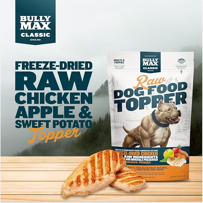 Bully Max Freeze-Dried Raw Dog Food Toppers for Puppies & Adult Dogs - 4 Variety Pack Puppy Treat or Dog Meal Enhancers with Fruits & Veggies - Rich in Vitamins & Minerals for Small & Large Breed Dogs