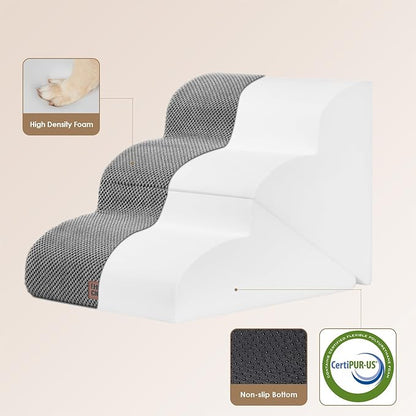 EHEYCIGA Curved Foldable Dog Stairs Ramp for Small Dogs 16" H, 3-Step Dog Steps for Couch Sofa and Chair, Pet Stairs for Cats, Non-Slip Balanced Pet Steps Indoor, Grey