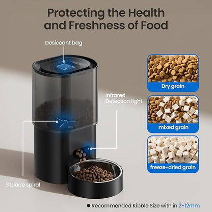 Automatic Cat Feeder and Water Fountain 5G WiFi Cat Food Dispensers, APP Remote Control, Programmable Timed Feeding,Dry Food Smart Feeder 10s Voice Recorder 1-10 Meals/Day for Cats Small Dogs