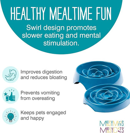 Messy Mutts Interactive Slow Feeder | Puzzle Slow Feeder Dog or Cat Bowl | Enrichment Food Dish for Eating, Prevent Bloating | 9.8” x 2.2” | 3 Cup | Blue