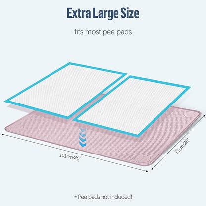 Pee Pad Holder for Dogs, 40" x 28" Silicone Pee Tray Mat Leak-Proof, High Edge, No Spill Pet Pad Holder for Puppy, Cat, Rabbit, Training Pads for Floor Protection, No Pee Pads (Pink)